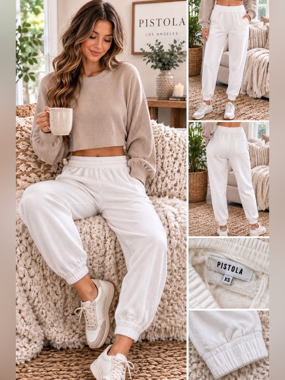 pistola White Cozy Elastic-Waist Jogger Pants
